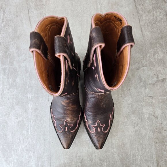 Old Gringo Western Boots 7.5 Brown Pink Distressed Pointed Toe Cowgirl Midcalf - Picture 2 of 12
